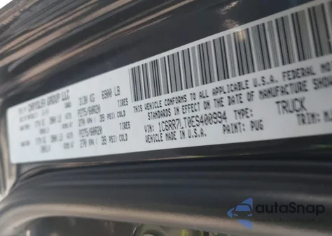 2014 Ram 1500 Big Horn z USA, uszkodzony, nr VIN 1C6RR7LT0ES400994